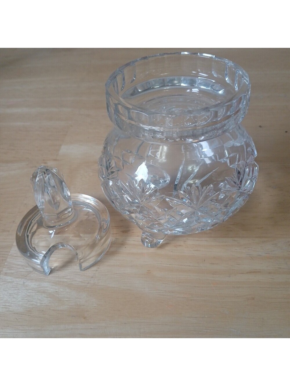 Vintage Essex NEW Chrystal Cut Footed Jam or Jelly Jar with Glass Spoon